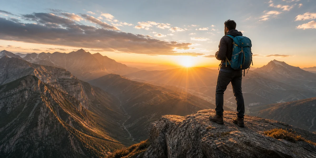 Traveller enjoying a mountain sunrise
